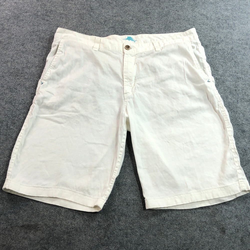 Tommy Bahama Mens Shorts 38 White Linen Blend Flat Front Casual Beach Vacation